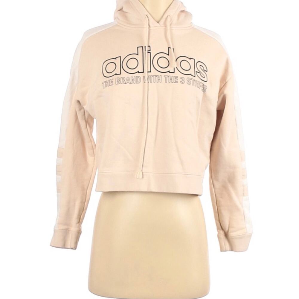 ADIDAS Cream Logo Cropped Long Sleeve Hoodie Women's Sz XS (SPOT)
